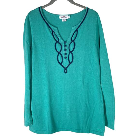 Vineyard Vines Womens Embellished Notch Neck Wool Blend Sweater Size S Teal - Picture 1 of 5